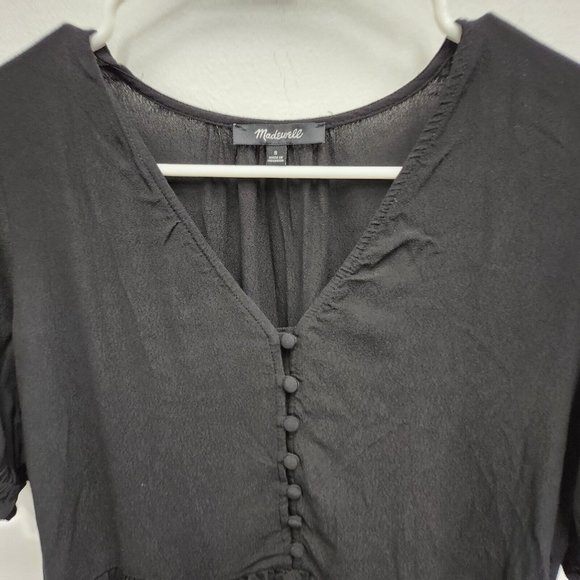 Madewell Womens Courtyard Ruffle Hem Blouse Small Black Button Front Peplum Top - Picture 2 of 9
